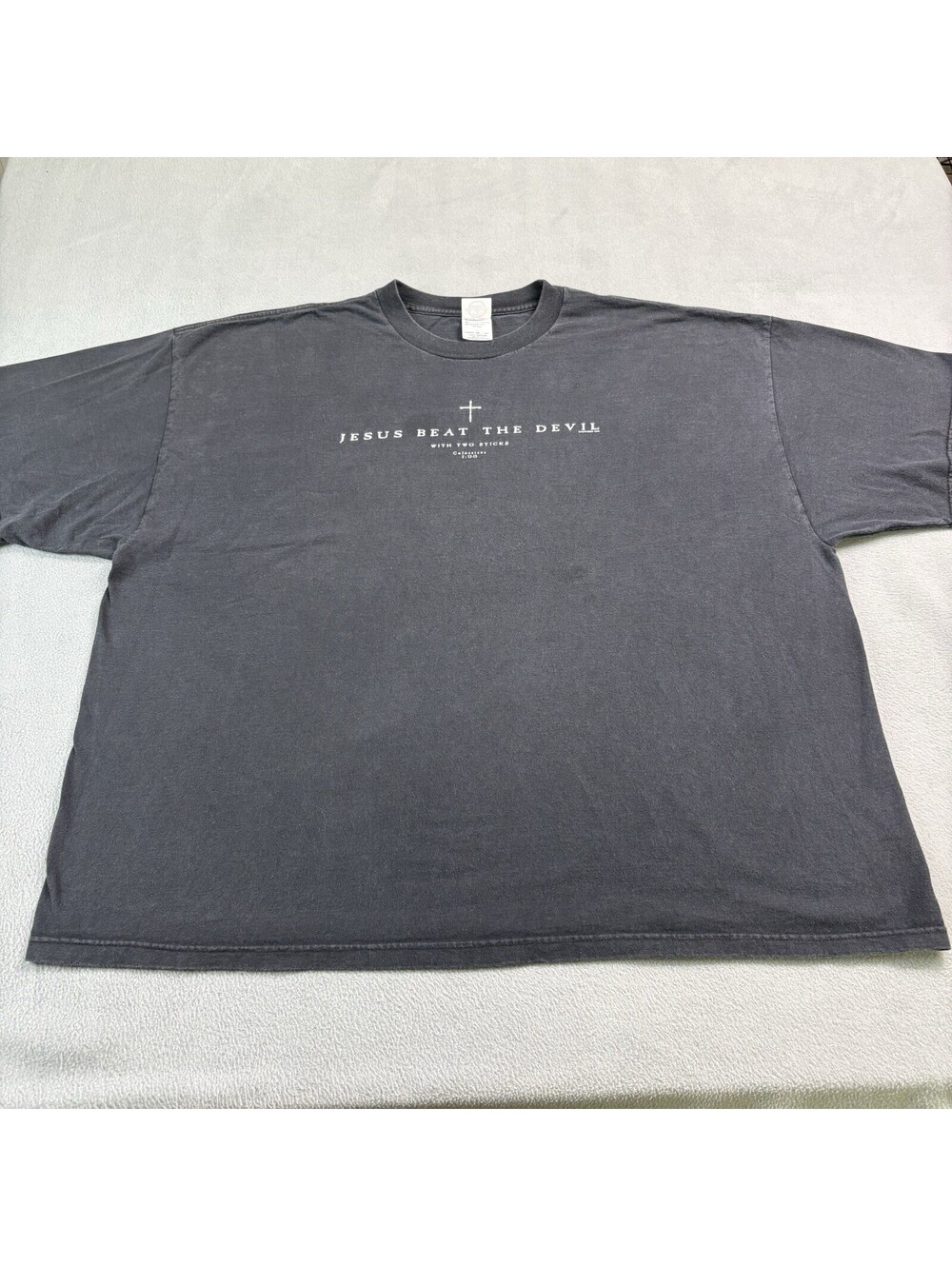 Vintage 90s Jesus Beat The Devil T Shirt Size 3XL Black